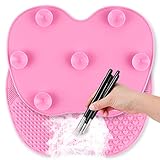 Ranphykx Silicon Makeup Brush Cleaning Mat Makeup Brush Cleaner Pad Cosmetic Brush Cleaning Mat Portable Washing Tool Scrubber with Suction Cup (pink)
