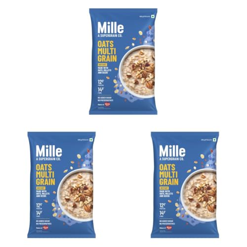 Image of Mille Zero Added Sugar Millet and Oats | High Fibre | Power of 7 - Millets, Oats, Flax seeds and Chia seeds | Instant Multigrain High Protein Breakfast Cereal | 500g (Pack of 3)