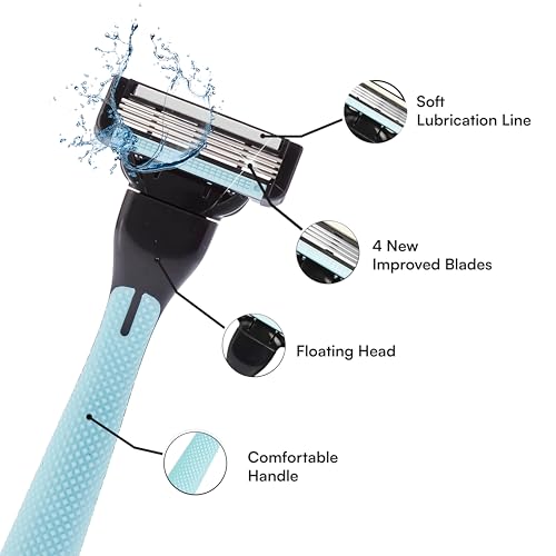 Image of E1 Virat 4-Blade Razor for Men with 4 Replacement Cartridges | Manual Shaving Razor | Smooth & Close Shave | Ergonomic Grip Handle | Daily Grooming Razor