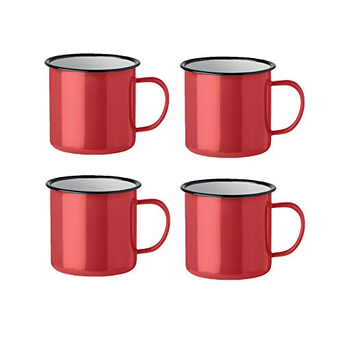 noTrash2003 Kaffeetasse Becher Mug Coffee Trinkbecher Emaille-Becher Vintage Look je 350 ml versch. Farben und Mengen (Rot, 4er Set)
