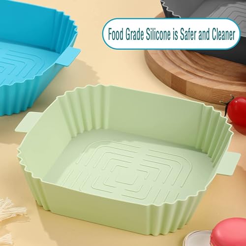 Image of TAGPR Silicone Air Fryer Liners 8 Inch Square Reusable Basket with Ear Handles Non-Stick Heat Resistant Silicone Baking Tray Air Fryer Pot for Cooking & Oven Use (Combo 2)