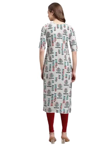 Pinkmint Women's Crepe Beige Color Floral Printed Straight Kurti (530340-Xl)