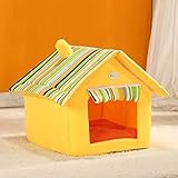 Haustier Faltbare Kaninchen, Katze, Hund Welpen Welpen weichen Nest Haus Bett Zwinger Kissen Korb mit warmem Plüschkissen kleines Haustier mit Kissen (Color : Yellow)
