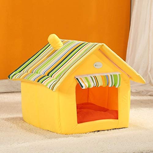 Haustier Faltbare Kaninchen, Katze, Hund Welpen Welpen weichen Nest Haus Bett Zwinger Kissen Korb mit warmem Plüschkissen kleines Haustier mit Kissen (Color : Yellow)