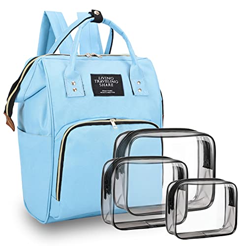 Bolsa de pañales con bolsas organizadoras, bolsas de pañales, bolsa de pañales multifunción para el cuidado del bebé, mochila de viaje de gran capacidad, azul claro, Mochilas de viaje