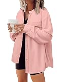 DARKRANI Womens Button Down Shirts Summer Long Sleeve Shirts Casual Shacket Jacket with Pockets（Pin