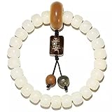 WCOCOW Pulsera de Feng Shui con cuentas de Bodhi blancas, pulsera con colgante auspicioso para mujeres y hombres, cuentas de oración, pulsera budista, pulsera vintage de meditación y buena fortuna
