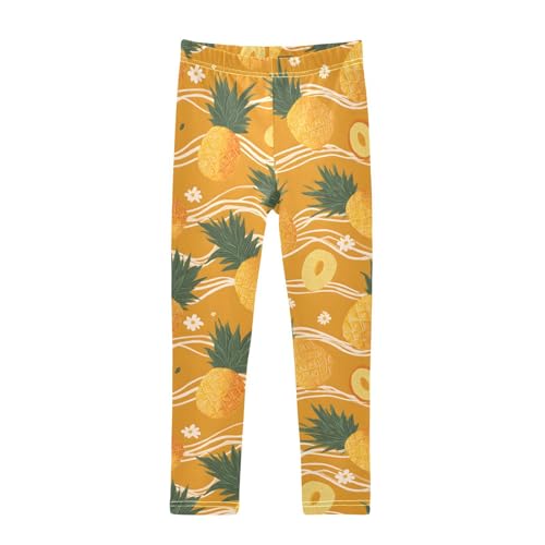 Orange Pineapple Wave Flower Girls Leggings Soft Stretch Workout Yoga Dance Pants for Kids Casual Tights