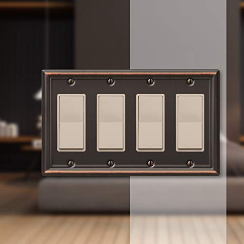 Image of Amerelle 149R4DB Chelsea Wallplate, 4 Rocker, Steel, Aged Bronze, 1-Pack
