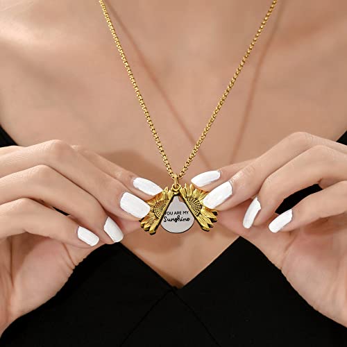 SLOONG You Are My Sunshine Engraved Necklace Inspirational Sunflower Locket Necklace Jewelry Mother's Day Gift for Women Girlfriend2