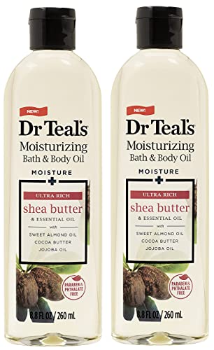 Dr. Teals Moisturizing Bath & Body Oil 2-Pack (17.6 Fl Oz Total) Moisture + Ultra Rich Shea Butter & Essential Oil. Treat Your Skin Your Senses and Your Stress.