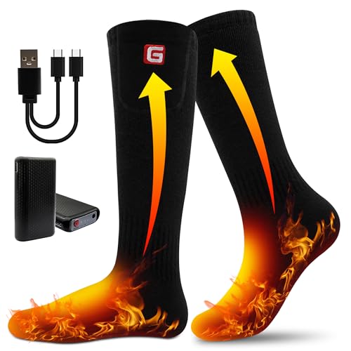 Rabbitroom Men's Heated Socks Rechargeable 4000mAh Electric Socks with 3 Levels Heating Up to 10-Hour Warmth Washable Foot Warmers Socks for Arthritis Relief Perfect for Skiing Hiking Outdoor Work