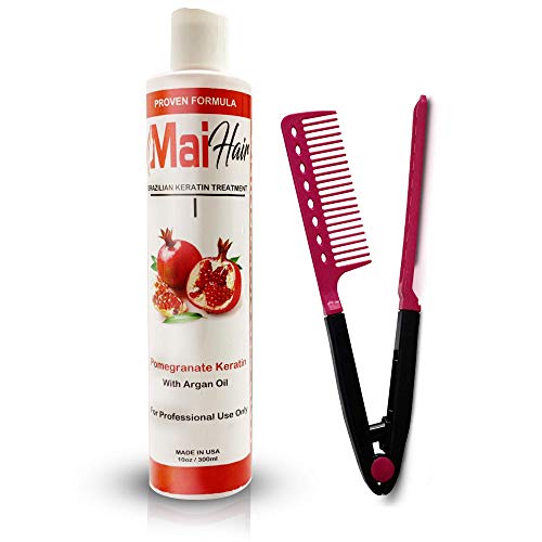 Brazilian Keratin Hair Treatment Complex – Brazilian Professional Effective Fast Acting Hair Straightening Formula Infused with Pomegranate and Argan Oil (10oz with Comb)