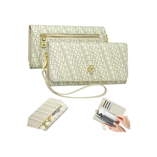 Image of Womens Wallet, RFID Blocking Wristlet Wallets for Women, Large Capacity Leather Clutch Purse for Ladies Daily Use and Travel, Card & Phone Holder - White