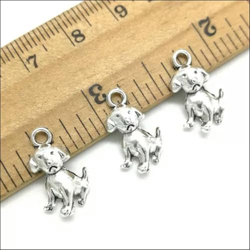 Lote 30/60/100X Colgantes de Plata tibetana para Hacer Joyas DIY con Forma de Perro, 17 x 9 mm, Plata Antigua, 60 Piezas