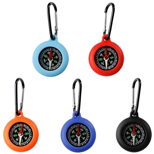 5 Stück Kompass Outdoor Kinder,Schlüsselhalter Mit Mini Compass Und Karabiner,Kompass Schlüsselanhänger Für Outdoor Camping Wandern
