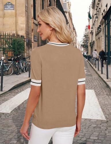 Image of Libsorge Womens Lightweight Cute Bow Tie Sweater Spring 2026 Business Casual Outfits V Neck Short Sleeve Tops