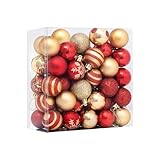 50 Stück Weihnachtskugeln Kunststoff 4cm Christbaumkugeln Weihnachtsbaumkugeln Set, Weihnachtskugeln Gold & Rot, Weihnachtsbaumkugeln für Weihnachtsdeko Außen Innen