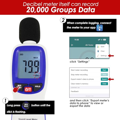 decibel meter wireless sound decibel meter with app data logging bluetooth portable sound level meter 30130dba high accuracy spl meter for classroom office home and etc