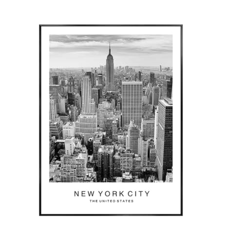 Affiche de Ville célèbre du Monde en Noir et Blanc Paysage Moderne de New York peintures décoratives Art Mural décoration de Chambre à Coucher 40 x 60cm...