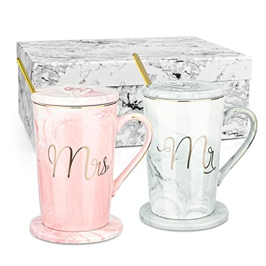 Mr & Mrs - Juego de tazas de café para parejas de novias, para bodas, compromisos, bodas, bodas, regalos de boda, regalos de novia y novio, recién casados aniversarios