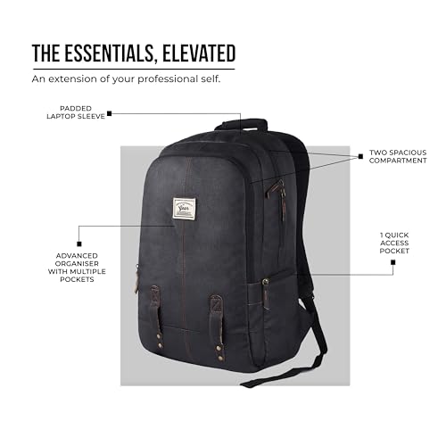 Image of Gear Classic 19 inch /23L Medium Faux Leather (without Anti theft) Water Resistant Laptop Backpack /Casual Backpack /Daypack /Travel Backpack /College Bag For Men /Women (Black-Black)