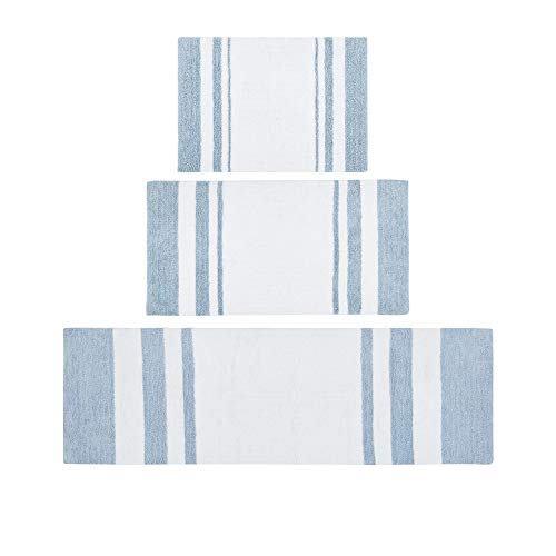 Madison Park Reversible Spa Rug 100%-Cotton Striped Ultra Soft Water Fast Bath Non-Slip Absorbent Quick Dry Mats For Tub, Shower Room, And Bathroom, 20"X30", Blue (Mp72-6210) #TOP4