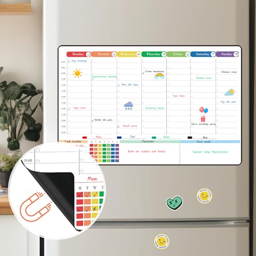 POPRUN Magnetic Calendar Weekly Planner Whiteboard for Fridge A3 Family Schedule Planner with Time Slots - Image 3