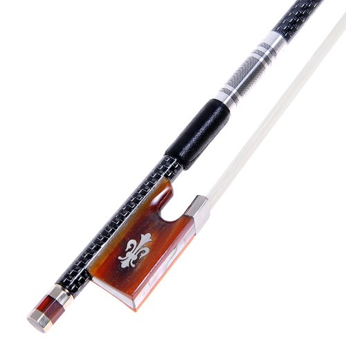Image of Kmise Violin Bow 4 /4, Black Full Size Carbon Fiber Reticulate Bows for Fiddle with Mongolian Horse Hair OX Horn Frog Silver Wire Winding for Beginners and Advanced Players