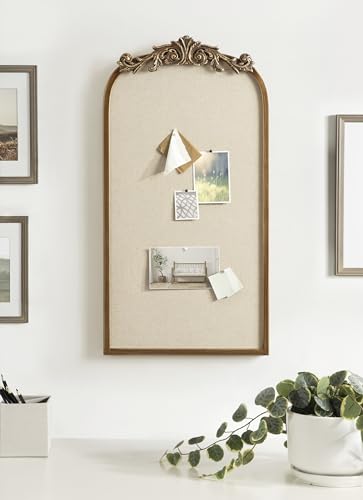Image of Kate and Laurel Arendahl Arch Pinboard; Gold; 13 x 25; Framed Arched Ornate Vintage Cork Board for Unique Display; Organization; and Decor Options