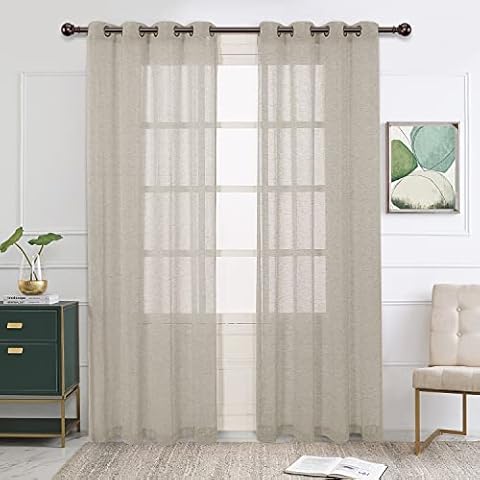 BONZER Burlap Linen Sheer Curtains for Living Room - Grommet Top Sheer Drapes 84 inches Length Light Filtering Voile Window Curtain for Bedroom, Set of 2 Panels (54 x 84 Inch, Linen) Cover