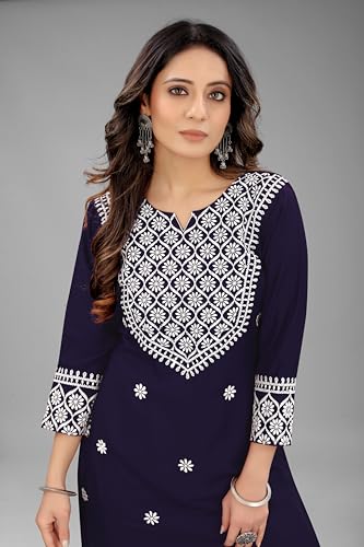 Image of KrazzyKudy Women's Rayon Embroidered Straight Kurti Under 499 Designer Attractive Look Women's Kurta