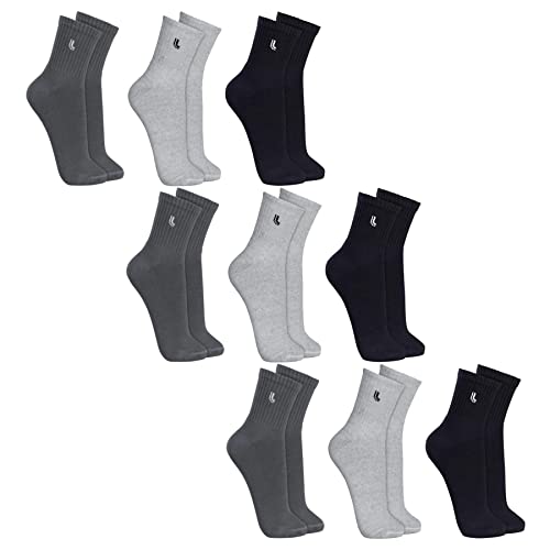 Kit 09 Pares Meia Lupo Sport Cano Médio Algodão Adulto Unissex | 3 Cinza Mescla Escuro - 3 Cinza Mes