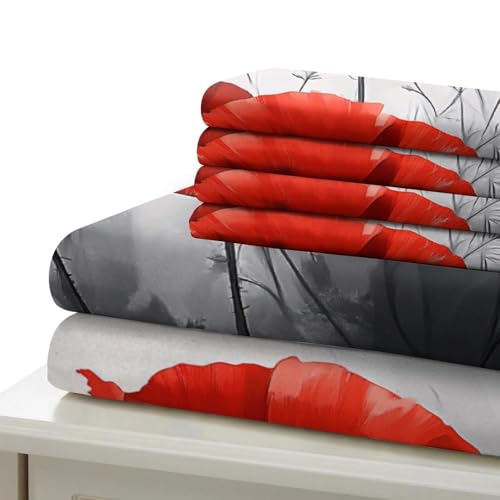 Housse de couette pavots rouges 200x200 parure de lit microfibre ado