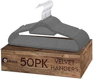 1ABOVE Premium Quality 50 pack Non-Slip Velvet Hangers (44cm) Heavy Duty Velvet Suit Hangers with Tie Bar, 360° Swivel Hooks  Space saving, sturdy to hold Jacket, Jumper & Pullover (GREY)
