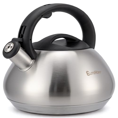 EliteHoff Wasserkessel Induktion – 3L – Edelstahl Teekessel mit Automatischem Pfiff, Flötenkessel Silber, Wasserkocher Induktionsherd, Pfeifkessel für alle Kochplatten (Matt, E-5114)