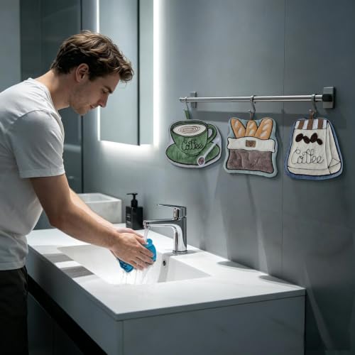 Toalla de café para manos sin humedad, 4 paños absorbentes y decorativos de baño 3