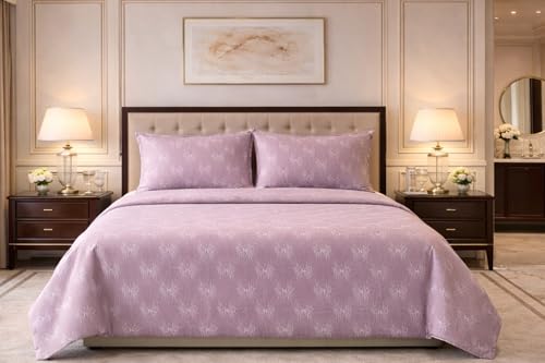 Image of Skyla Bedsheet for Double Bed| King Size 400 TC Cotton| 108 * 108 Inch Bedsheet|King Size Bedsheet with 2 Pillow Covers(Pastel Pink)