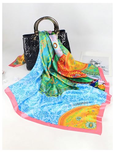 Women's Satin Square Scarf Boho Graphic Shawls Wraps Headband Bandana2