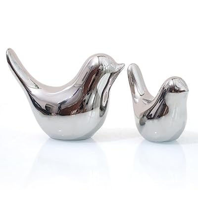 Notakia Gaobei Small Birds Statues Home Decor Modern Style Birds Decorative Ornaments for Living Room, Bedroom, Office Desktop, Cabinets (2Pcs Silver Birds)