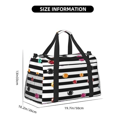 Duffle Bag Black White Stripes Colored Diamond Travel Duffel Bags for Men Women with Adjustable Strap Carry on Gym Bag Overnight Weekender Bag3