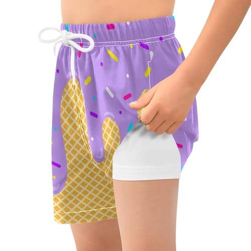 Purple Ice Cream Boys Swim Trunks Size 9 Size 10 Size 11 with Compression Liner Boys Swim Shorts Water Resistant Bathing Suit2