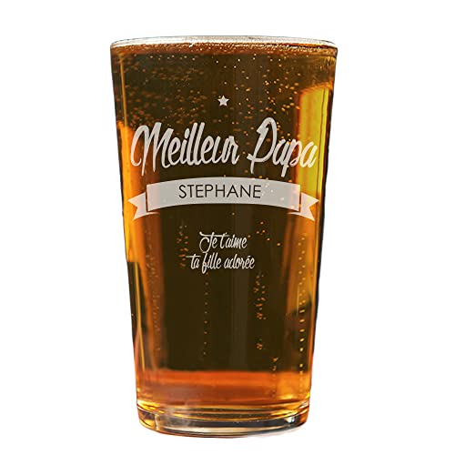 CADEAUX.COM - Verre Personnalisable - Meilleur Papa - Verre à Bière 57 cl - Idée Cadeau Personnalisé Avec Prénom et Message - Cadeau Anniversaire Homme Papa Fete des Peres Noel