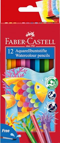 Faber-Castell 114413 - Aquarellbuntstifte Kinder-Aquarell, 12er Etui mit Pinsel