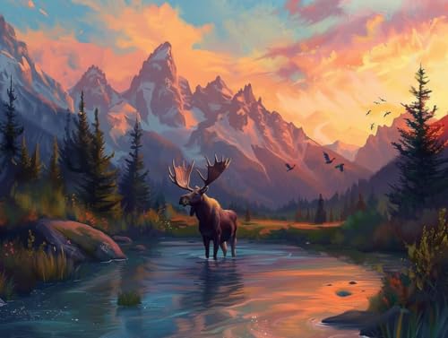 Diamond Painting Paysage de cerfs 40 x 50 cm C-257 pour kit peinture diamant adulte