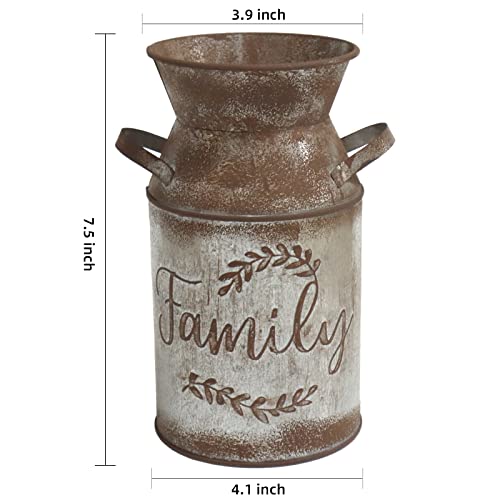 Hiderlys 7.5" High Rustic Decorative Vase With Greetings, Metal Milk Can Country Jug For Living Room, Bedroom, Kitchen, Office #TOP2
