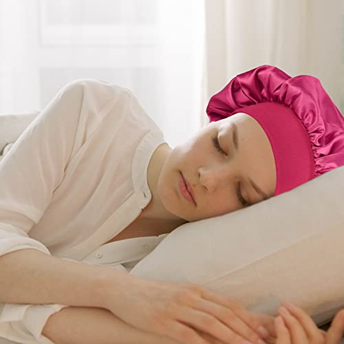 MELTU 2 Pack Hair Bonnet for Sleeping Satin Bonnet with Wide Elastic Band, Silk Hair Wrap for Sleeping Soft Sleep Cap (Rose Red) - Image 2
