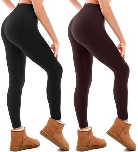 Walifrey 2er Pack Thermo Leggings Damen Winter für Sport Yoga | Gefütterte Fleece Thermoleggins High Waist Termostrumpfhosen
