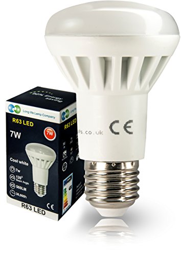 Long Life Lamp Company Pack of 2 R63 LED 7w E27 Cool White 6000k Replacment for Reflector R63 LED Light Bulb