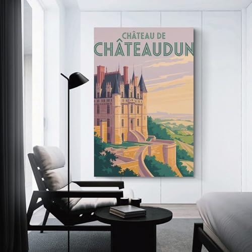 Affiche sur toile Château de Châteaudun vintage pour déco salon 50x75